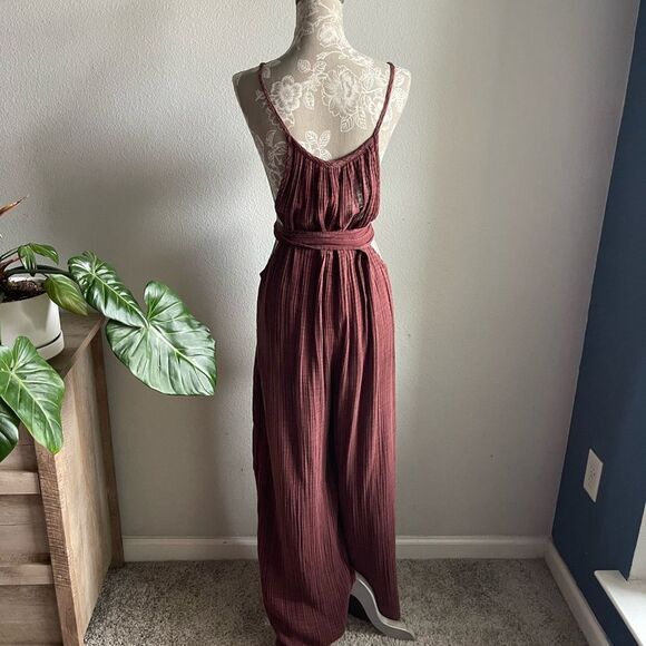NWT Anthropologie Tie Front Cover Up Jumpsuit in Brown - Picture 6 of 8